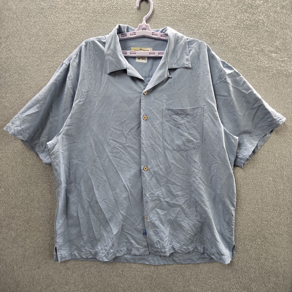 Tommy Bahama Men Button Up Shirt XL Light Blue Silk Embroidered No Limit Poker